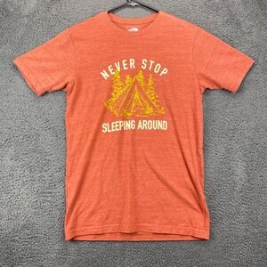 The North Face Mens Graphic T Shirt Small Orange Never Stop‎ Sleeping Around